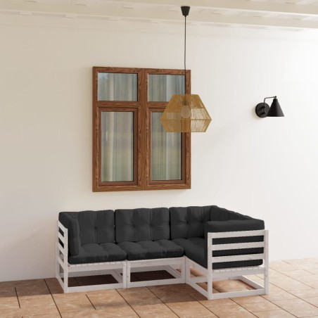 vidaXL Set Divani da Giardino 4 pz con Cuscini Legno Massello Pino