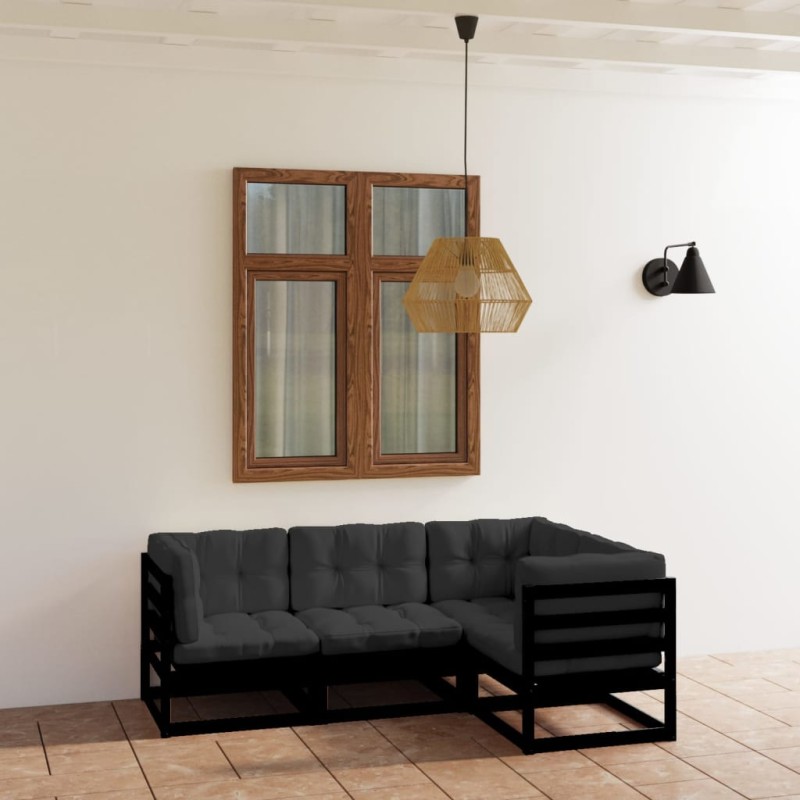 vidaXL Set Divani da Giardino 4 pz con Cuscini Legno Massello Pino vidaXL Set Divani da Giardino 4 pz con Cuscini Legno Massello Pino