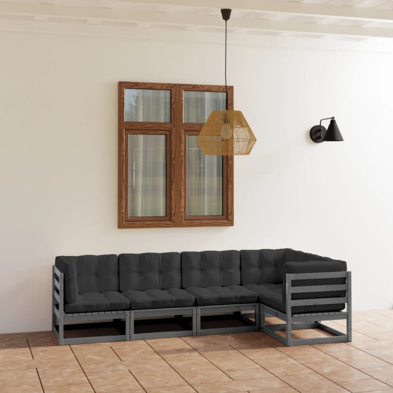 vidaXL Set Divani da Giardino 5 pz con Cuscini Legno Massello di Pino vidaXL Set Divani da Giardino 5 pz con Cuscini Legno Massello di Pino