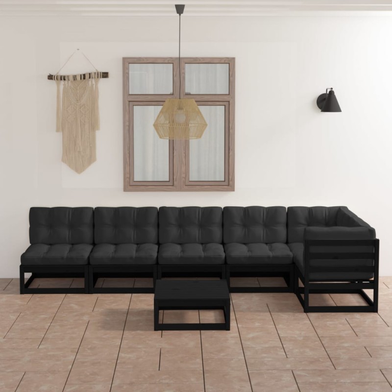 vidaXL Set Divani da Giardino 7 pz con Cuscini Legno Massello di Pino vidaXL Set Divani da Giardino 7 pz con Cuscini Legno Massello di Pino