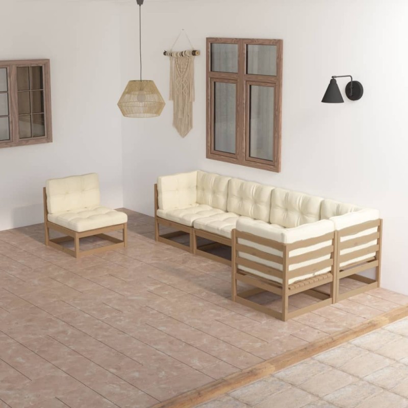 vidaXL Set Divani da Giardino 6 pz con Cuscini Legno Massello di Pino vidaXL Set Divani da Giardino 6 pz con Cuscini Legno Massello di Pino