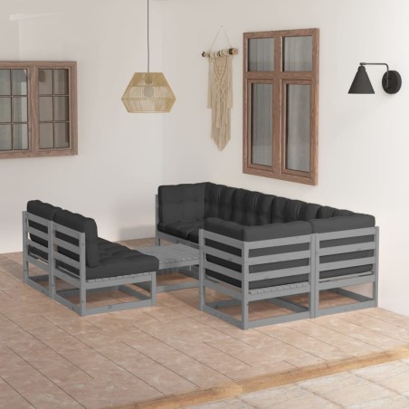 vidaXL Set Salotto Giardino 8 pz Cuscini Antracite Legno Massello Pino