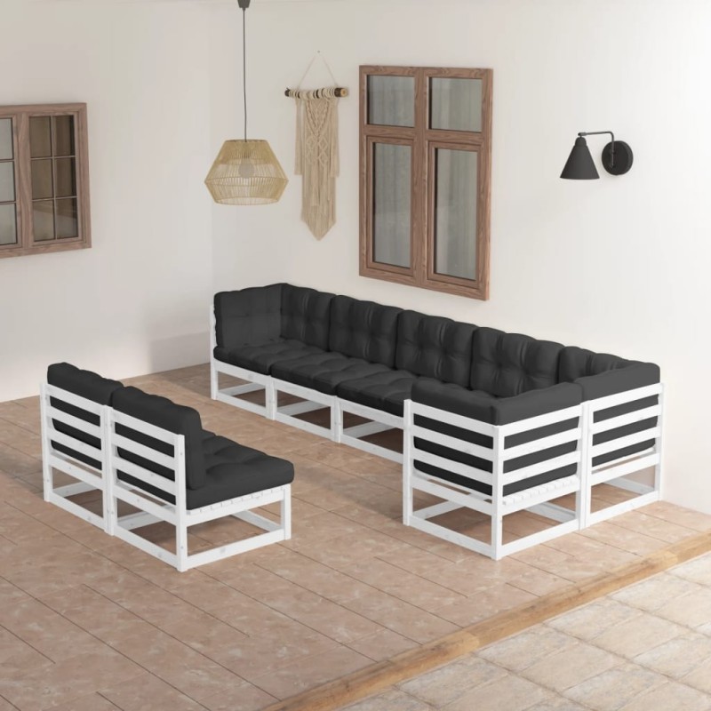 vidaXL Set Divani da Giardino 8 pz con Cuscini Legno Massello di Pino vidaXL Set Divani da Giardino 8 pz con Cuscini Legno Massello di Pino