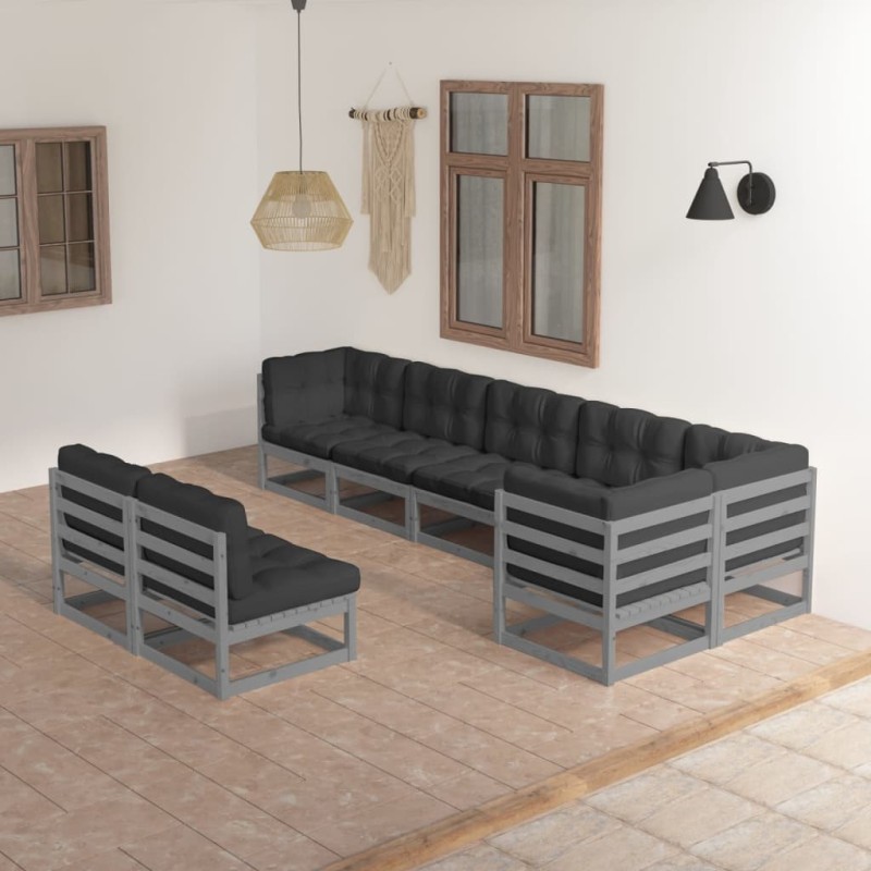 vidaXL Set Salotto Giardino 8 pz Cuscini Antracite Legno Massello Pino vidaXL Set Salotto Giardino 8 pz Cuscini Antracite Legno Massello Pino