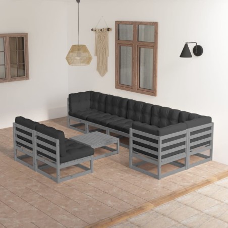 vidaXL Set Divani da Giardino 9 pz con Cuscini Legno Massello di Pino
