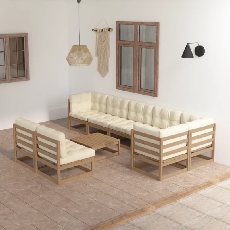 vidaXL Set Salotto Giardino 9 pz con Cuscini in Legno Massello di Pino vidaXL Set Salotto Giardino 9 pz con Cuscini in Legno Massello di Pino