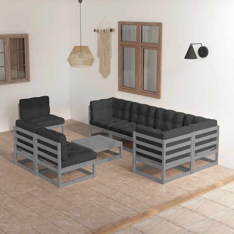 vidaXL Set Divani da Giardino 9 pz con Cuscini Legno Massello di Pino vidaXL Set Divani da Giardino 9 pz con Cuscini Legno Massello di Pino