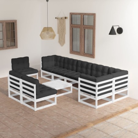 vidaXL Set Divani da Giardino 10 pz con Cuscini Legno Massello di Pino