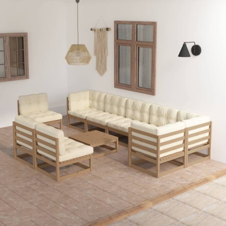 vidaXL Set Divani da Giardino 10 pz con Cuscini Legno Massello di Pino