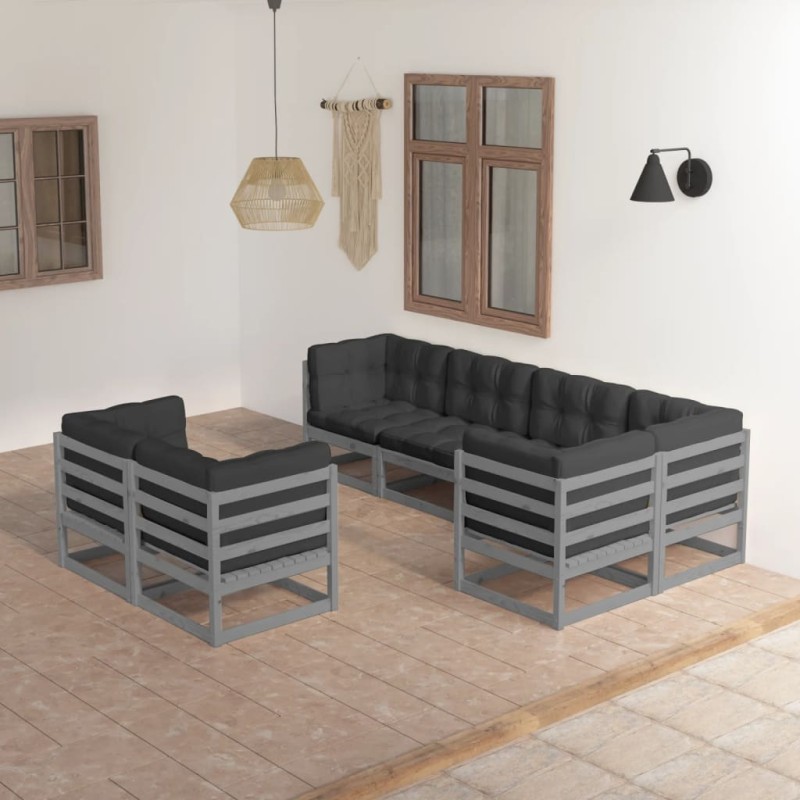 vidaXL Set Salotto Giardino 7 pz Cuscini Antracite Legno Massello Pino vidaXL Set Salotto Giardino 7 pz Cuscini Antracite Legno Massello Pino