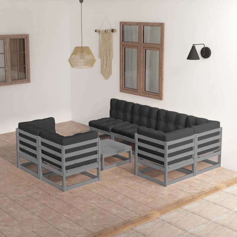 vidaXL Set Divani da Giardino 8 pz con Cuscini Legno Massello Pino vidaXL Set Divani da Giardino 8 pz con Cuscini Legno Massello Pino