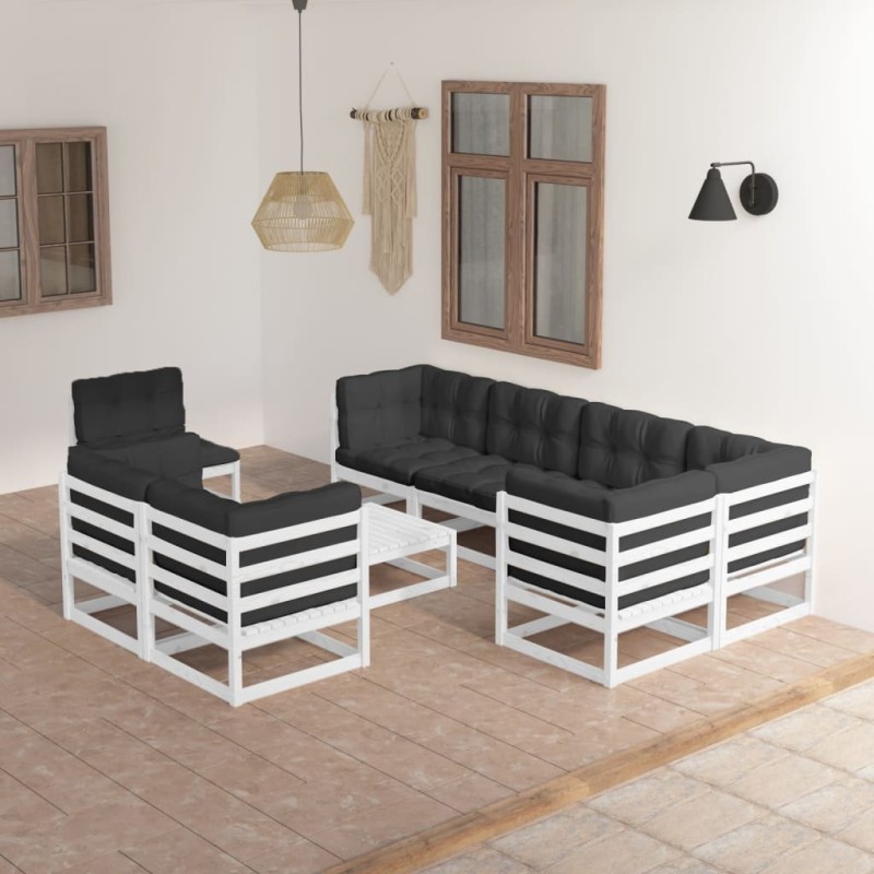 vidaXL Set Divani da Giardino 9 pz con Cuscini Legno Massello di Pino vidaXL Set Divani da Giardino 9 pz con Cuscini Legno Massello di Pino