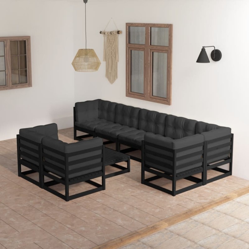 vidaXL Set Salotto Giardino 9 pz Cuscini Antracite Legno Massello Pino vidaXL Set Salotto Giardino 9 pz Cuscini Antracite Legno Massello Pino