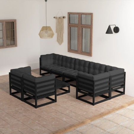 vidaXL Set Salotto Giardino 9 pz Cuscini Antracite Legno Massello Pino