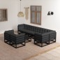 vidaXL Set Salotto Giardino 9 pz Cuscini Antracite Legno Massello Pino vidaXL Set Salotto Giardino 9 pz Cuscini Antracite Legno Massello Pino