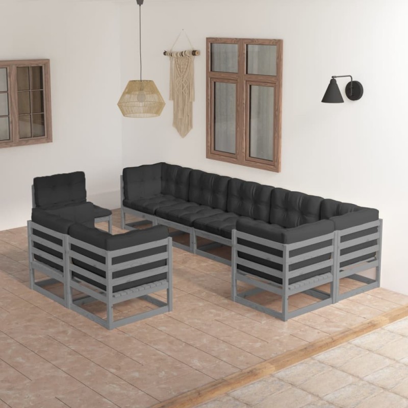 vidaXL Set Salotto Giardino 9 pz Cuscini Antracite Legno Massello Pino