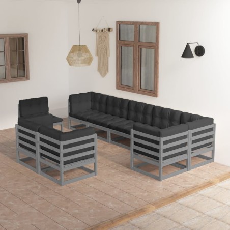 vidaXL Set Salotto Giardino 9 pz Cuscini Antracite Legno Massello Pino