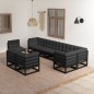 vidaXL Set Salotto Giardino 9 pz Cuscini Antracite Legno Massello Pino vidaXL Set Salotto Giardino 9 pz Cuscini Antracite Legno Massello Pino