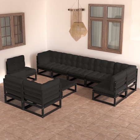 vidaXL Set Divani da Giardino 10 pz con Cuscini Legno Massello di Pino