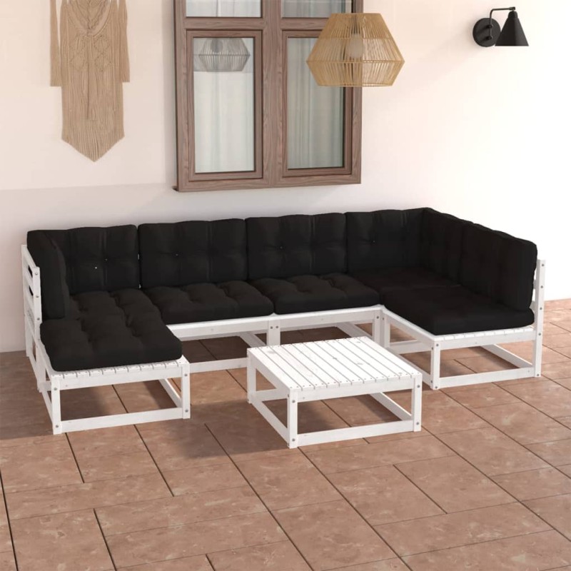vidaXL Set Salotto Giardino 7 pz Cuscini Antracite Legno Massello Pino vidaXL Set Salotto Giardino 7 pz Cuscini Antracite Legno Massello Pino