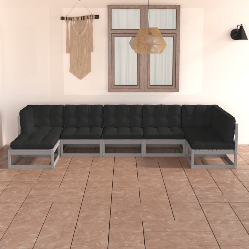 vidaXL Set Divani da Giardino 7 pz con Cuscini Legno Massello Pino vidaXL Set Divani da Giardino 7 pz con Cuscini Legno Massello Pino
