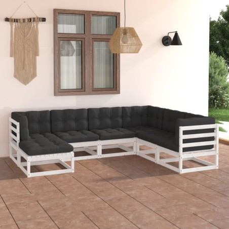 vidaXL Set Divani da Giardino 7 pz con Cuscini Legno Massello di Pino