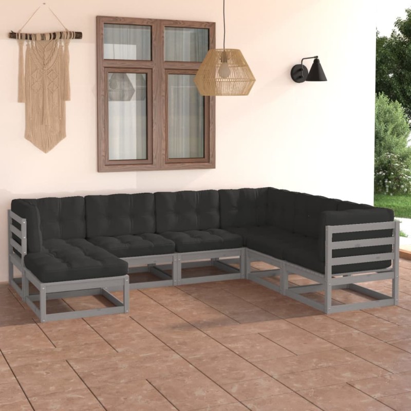 vidaXL Set Salotto Giardino 7 pz Cuscini Antracite Legno Massello Pino vidaXL Set Salotto Giardino 7 pz Cuscini Antracite Legno Massello Pino