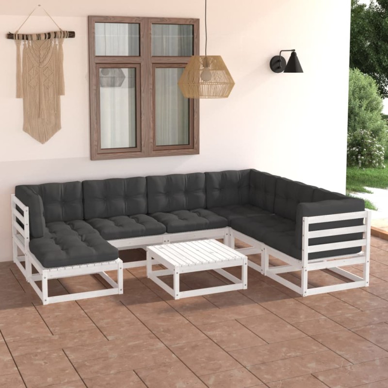 vidaXL Set Divani da Giardino 8 pz con Cuscini Legno Massello di Pino vidaXL Set Divani da Giardino 8 pz con Cuscini Legno Massello di Pino