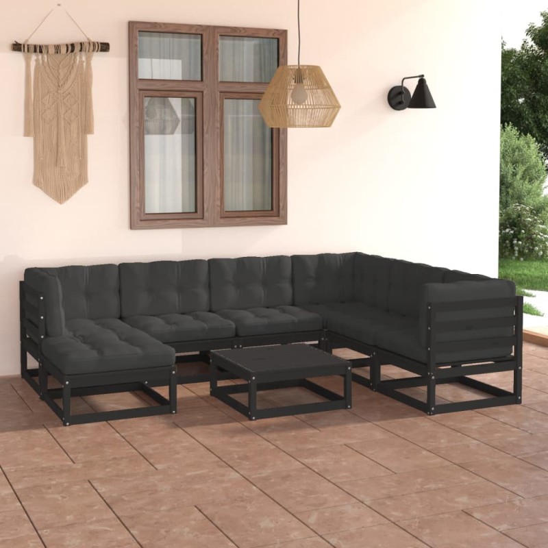 vidaXL Set Salotto Giardino 8 pz Cuscini Antracite Legno Massello Pino vidaXL Set Salotto Giardino 8 pz Cuscini Antracite Legno Massello Pino