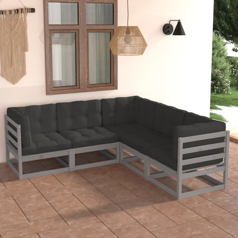 vidaXL Set Divani da Giardino 5 pz con Cuscini Legno Massello di Pino vidaXL Set Divani da Giardino 5 pz con Cuscini Legno Massello di Pino