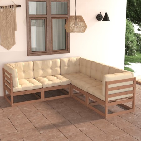 vidaXL Set Divani Giardino 5 pz con Cuscini in Legno Massello di Pino