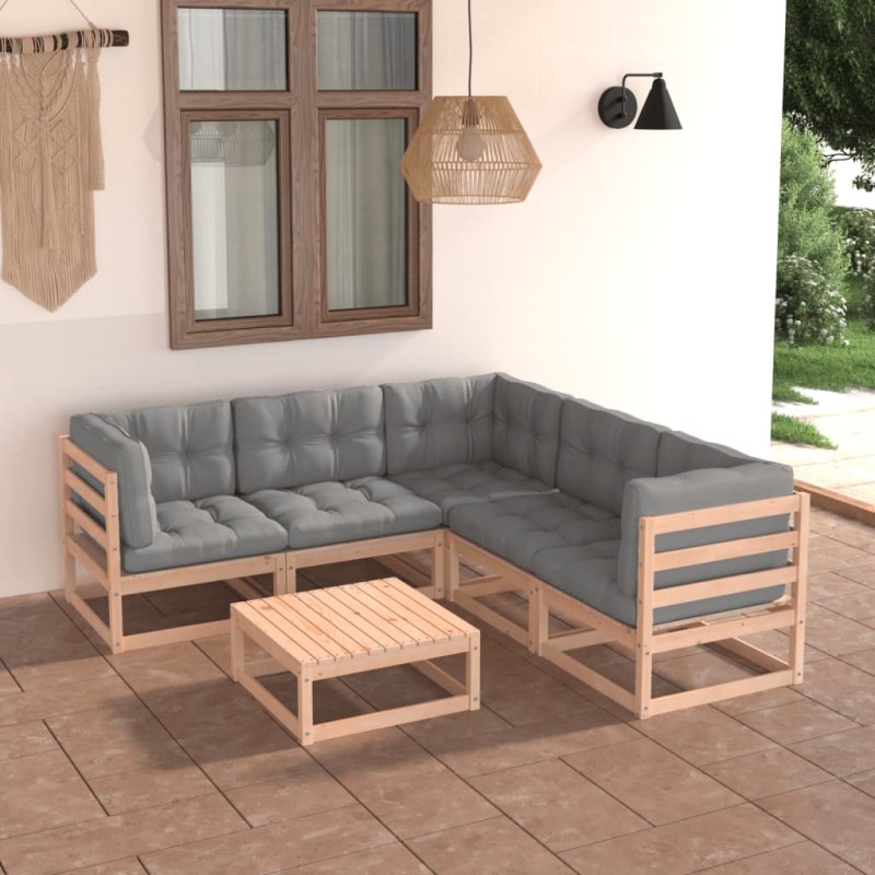 vidaXL Set Divani Giardino 6 pz con Cuscini in Legno Massello di Pino vidaXL Set Divani Giardino 6 pz con Cuscini in Legno Massello di Pino