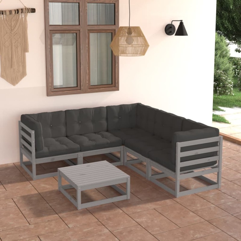 vidaXL Set Divani da Giardino 6 pz con Cuscini Legno Massello Pino vidaXL Set Divani da Giardino 6 pz con Cuscini Legno Massello Pino