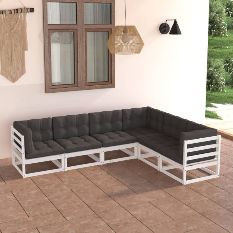 vidaXL Set Divani Giardino 6 pz con Cuscini in Legno Massello di Pino vidaXL Set Divani Giardino 6 pz con Cuscini in Legno Massello di Pino