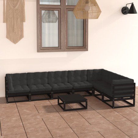 vidaXL Set Divani da Giardino 8 pz con Cuscini Massello di Pino Nero