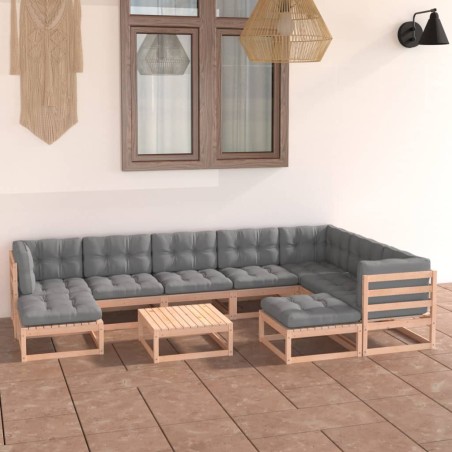 vidaXL Set Divani da Giardino 10 pz con Cuscini Legno Massello di Pino