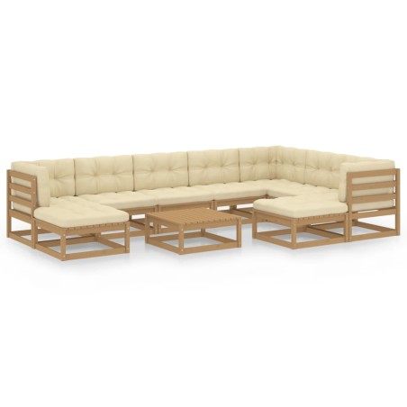 vidaXL Set Salotto Giardino e Cuscini 10 pz Legno Massello Pino Ambra