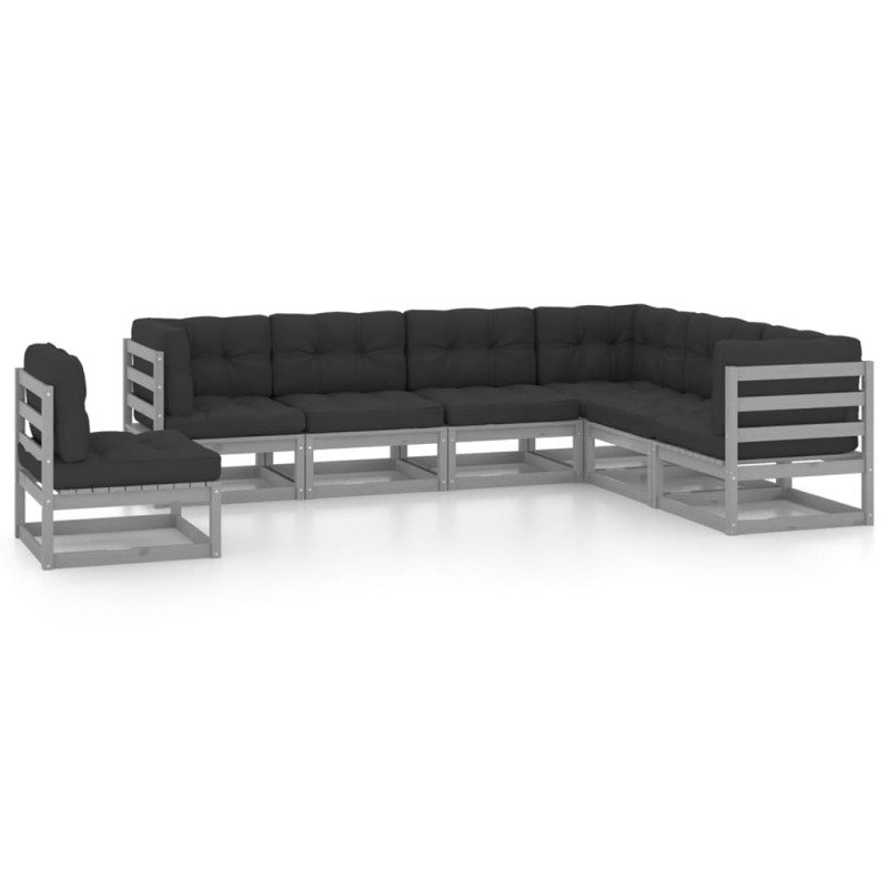 vidaXL Set Divani da Giardino 7 pz Grigio Cuscini Massello di Pino vidaXL Set Divani da Giardino 7 pz Grigio Cuscini Massello di Pino