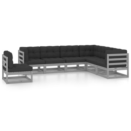 vidaXL Set Divani da Giardino 7 pz Grigio Cuscini Massello di Pino