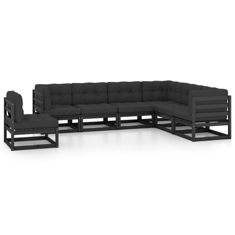 vidaXL Set Divani da Giardino 7 pz con Cuscini Massello di Pino Nero vidaXL Set Divani da Giardino 7 pz con Cuscini Massello di Pino Nero