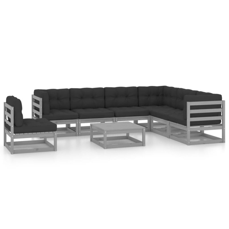 vidaXL Set Divani da Giardino 8 pz con Cuscini Grigio Massello di Pino vidaXL Set Divani da Giardino 8 pz con Cuscini Grigio Massello di Pino