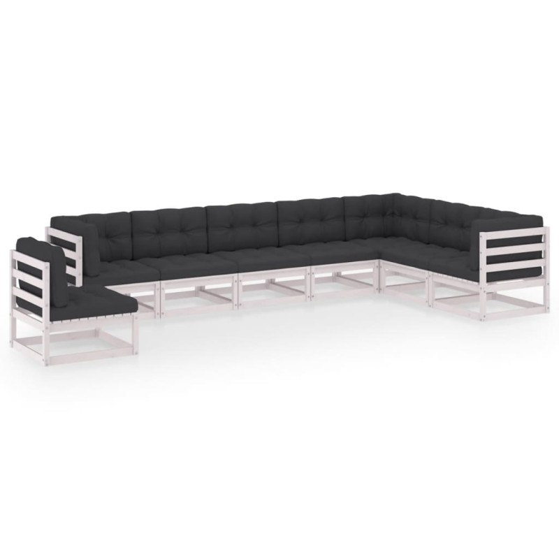 vidaXL Set Salotto Giardino 8pz con Cuscini Bianco Legno Massello Pino vidaXL Set Salotto Giardino 8pz con Cuscini Bianco Legno Massello Pino
