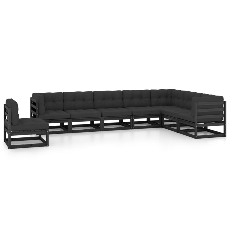 vidaXL Set Divani da Giardino 8 pz con Cuscini Massello di Pino Nero vidaXL Set Divani da Giardino 8 pz con Cuscini Massello di Pino Nero