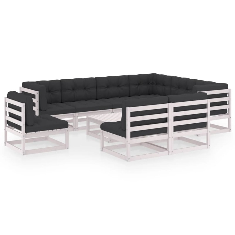 vidaXL Set Divani da Giardino 10 pz Cuscini Bianchi Massello di Pino