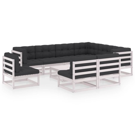 vidaXL Set Divani da Giardino 10 pz Cuscini Bianchi Massello di Pino