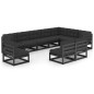 vidaXL Set Divani da Giardino 10 pz con Cuscini Massello di Pino Nero vidaXL Set Divani da Giardino 10 pz con Cuscini Massello di Pino Nero