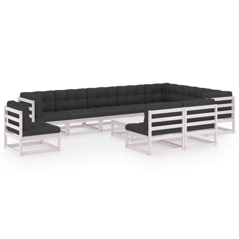 vidaXL Set Divani da Giardino 11pz con Cuscini Massello di Pino Bianco vidaXL Set Divani da Giardino 11pz con Cuscini Massello di Pino Bianco