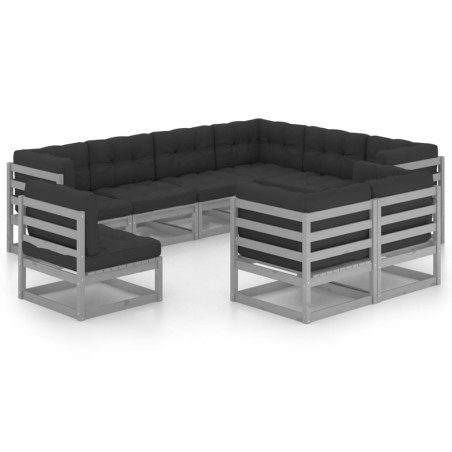 vidaXL Set Divani da Giardino 9 pz Grigio Cuscini Massello di Pino