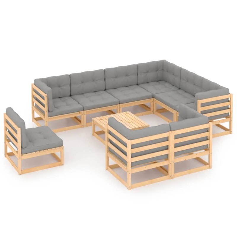 vidaXL Set Salotto Giardino 10pz Cuscini Antracite Legno Massello Pino vidaXL Set Salotto Giardino 10pz Cuscini Antracite Legno Massello Pino