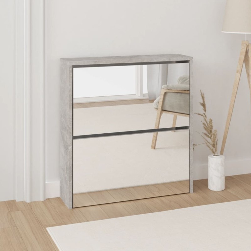 Scarpiera con Specchio a 2 Livelli Grigio cemento 63x17x67 cm Scarpiera con Specchio a 2 Livelli Grigio cemento 63x17x67 cm